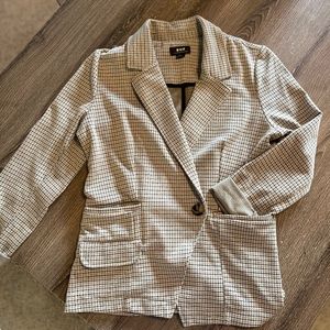 Maeve Neutral Checked Blazer in Beige and Black